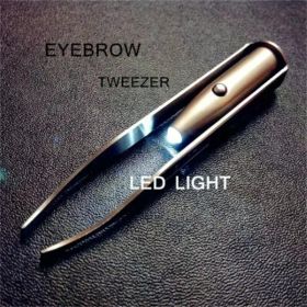 1pc Portable Stainless Steel Smart Design Eyebrow Hair Remove Tweezer with LED Light Makeup Tool