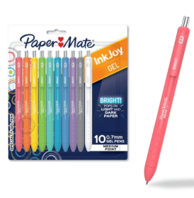 Paper Mate InkJoy Gel Brights Pens, Medium Point (0.7 mm), Retractable Assorted Colors, 10 Count
