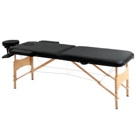 Professional 72" Portable Massage Table Adjustable Height Foldable Facial Spa Bed Black Color Salon